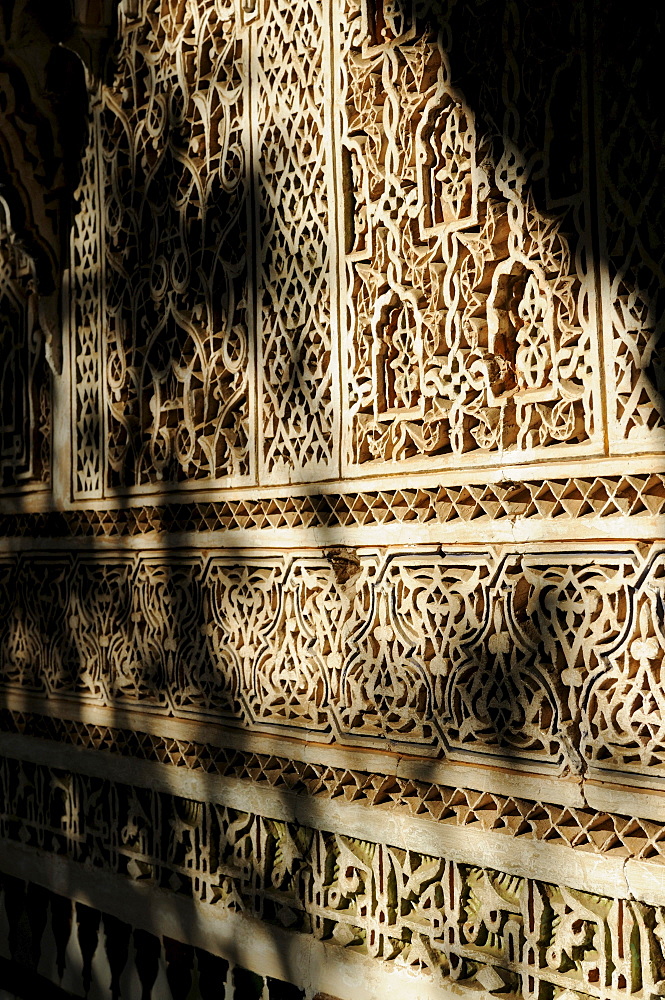 Stone carvings in the Palais de la Bahia, Marrakech, Morocco, Africa