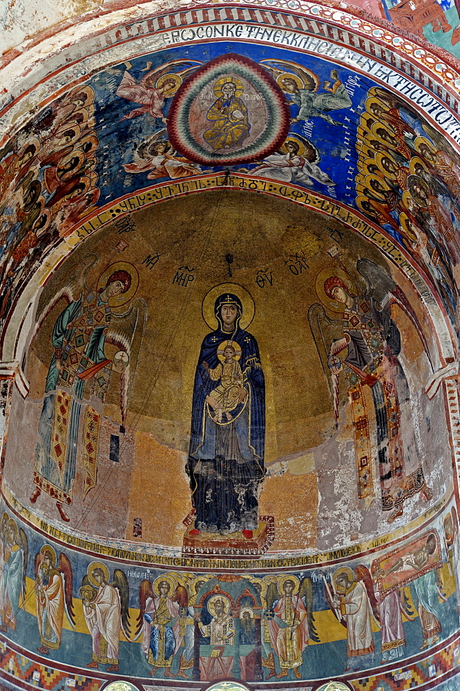 Frescoes of the Virgin Mary in the apse, Church of the Virgin, Gelati Monastery, a UNESCO World Heritage Site, Kutaisi, Imereti, Georgia, Western Asia