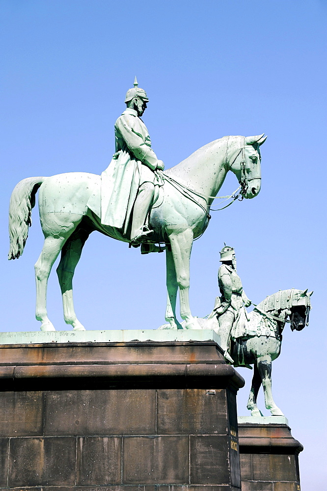 Equestrian statues of Emperor Friedrich Wilhelm I Barbarossa and Kaiser Wilhelm the Great, Imperial Palace, Goslar, Harz, Lower Saxony, Germany, Europe