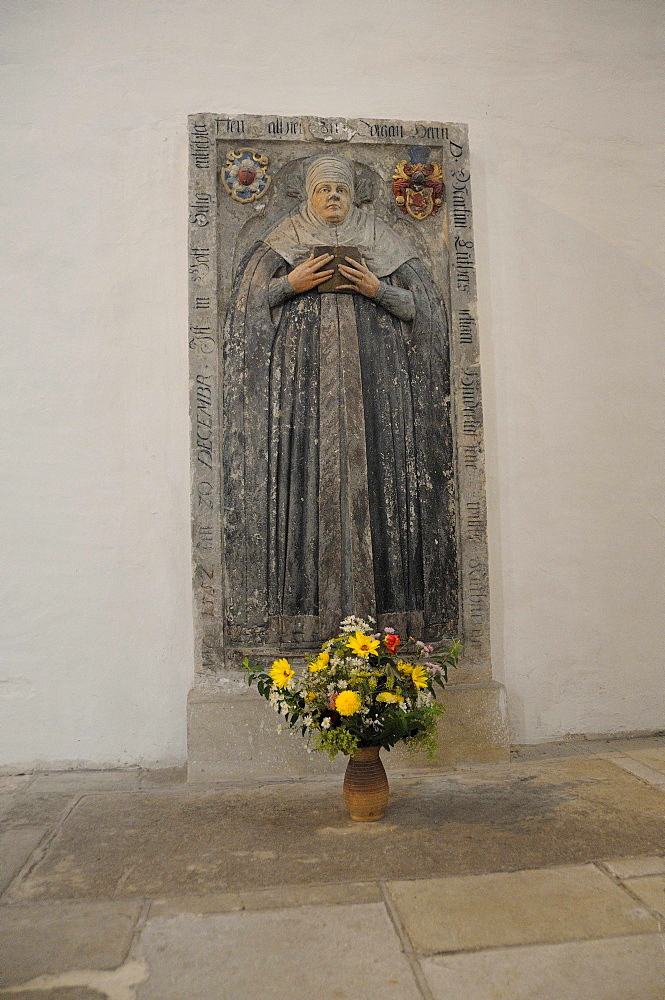 Epitaph in the Marienkirche or St. Mary's Church, Katharina von Bora, Luther's wife, Torgau, Landkreis Nordsachsen district, Saxony, Germany, Europe