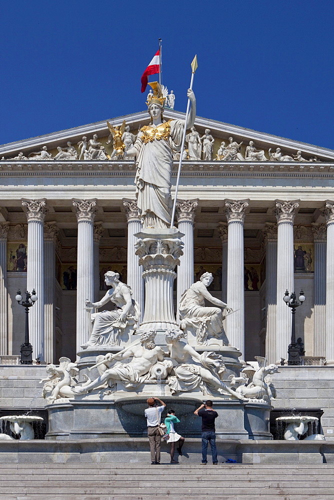 Pallas Athen Fountain in front of the Austrian Parliament, Vienna, Austria, Europe