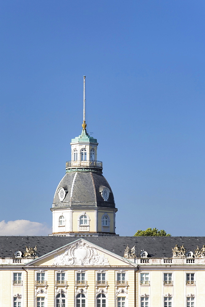 Tower of Schloss Karlsruhe castle, Karlsruhe, Baden-Wuerttemberg, Germany, Europe