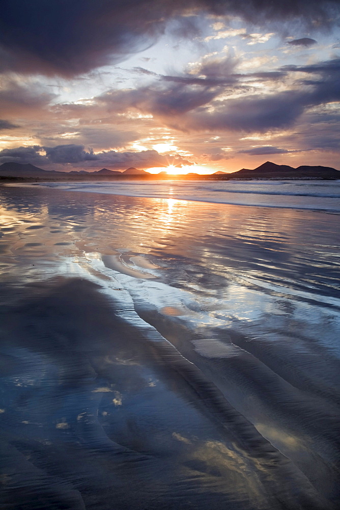 Sunset at Famara Beach, Lanzarote, Canary Islands, Spain, Europe