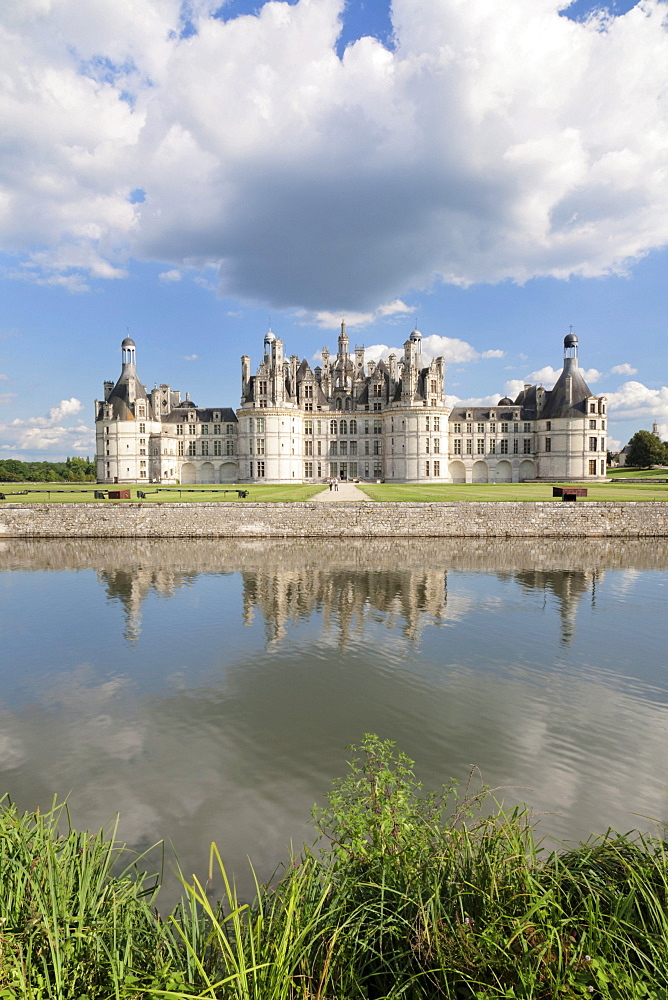 Chateau de Chambord, north facade with a moat, department of Loire et Cher, Centre region, France, Europe