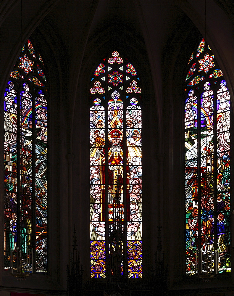 Church window of St. Nicholas' Church, Stein district, Wachau valley, Waldviertel region, Lower Austria, Austria, Europe