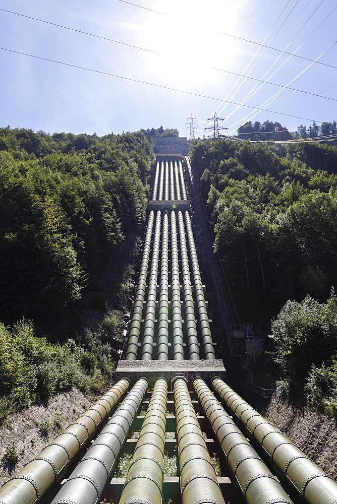 Pipes from Lake Walchen to Lake Kochel, Walchensee Hydroelectric Power Station, Kochel, Upper Bavaria, Bavaria, Germany, Europe