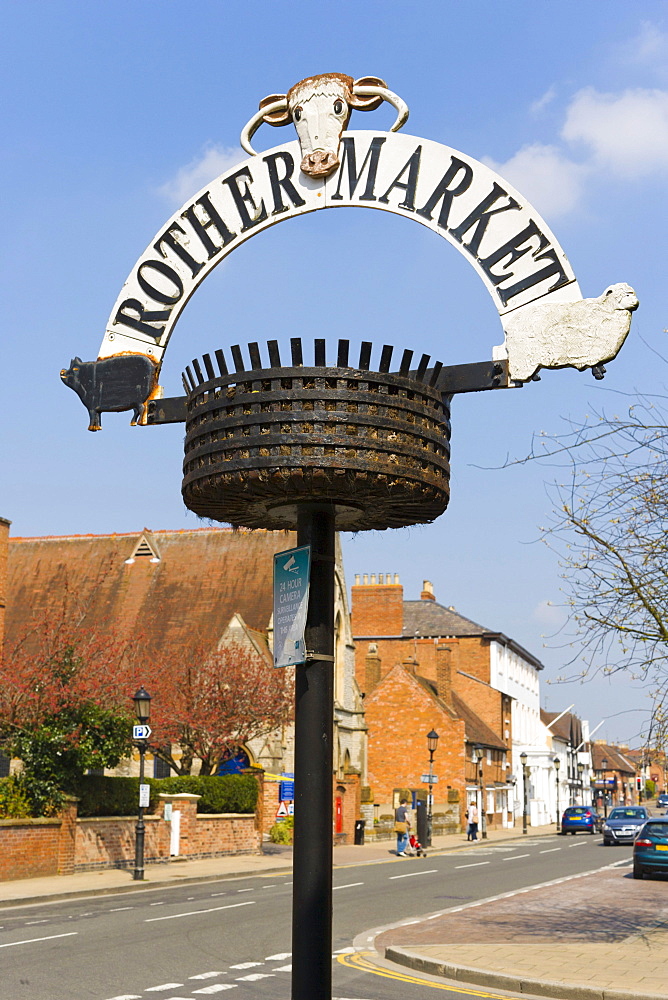 Rother Market sign, Rother Street, Stratford-upon-Avon, Warwickshire, England, United Kingdom, Europe