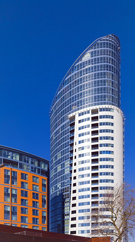 The Number One Tower apartment block, Lipstick Tower, Gunwharf Quays, Portsmouth, Hampshire, England, United Kingdom, Europe