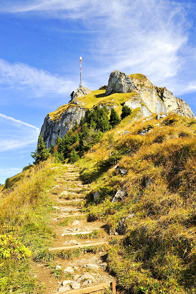 The peak of Mt. Hoher Kasten in the Appenzell Alps, Appenzell Inner-Rhodes, Switzerland, Europe