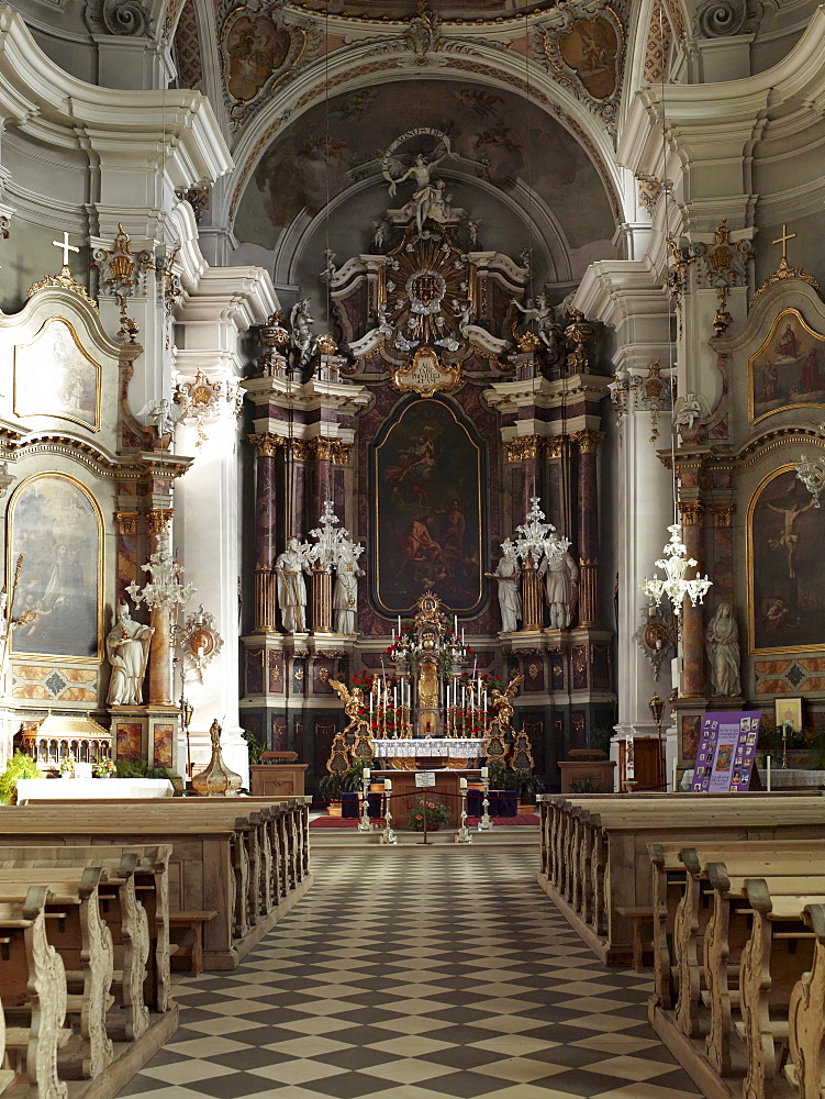 Interior of the baroque Parish Church of St. John the Baptist in Dobbiaco, Pusteria, Alto Adige, Italy, Europe