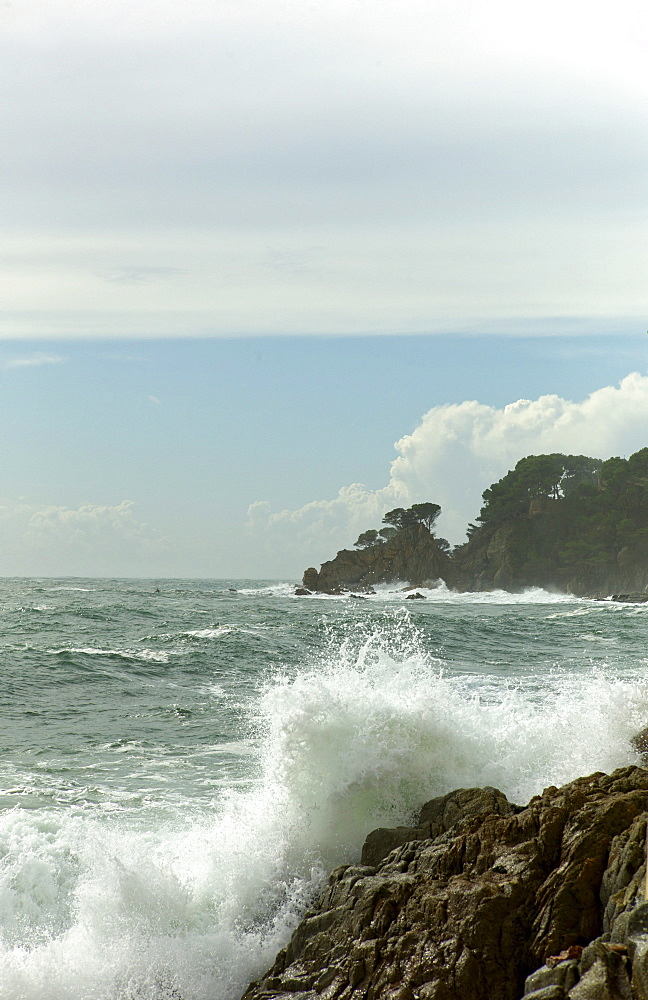 Costa Brava in winter during a storm, Calella de Palafrugell, Costa Brava, Spain, Europe