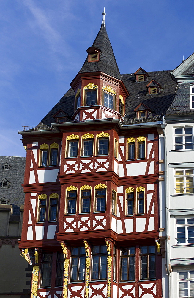 Haus Grosser Engel building, historic half-timbered house, Ostzeile, Roemerberg, Frankfurt, Hesse, Germany, Europe