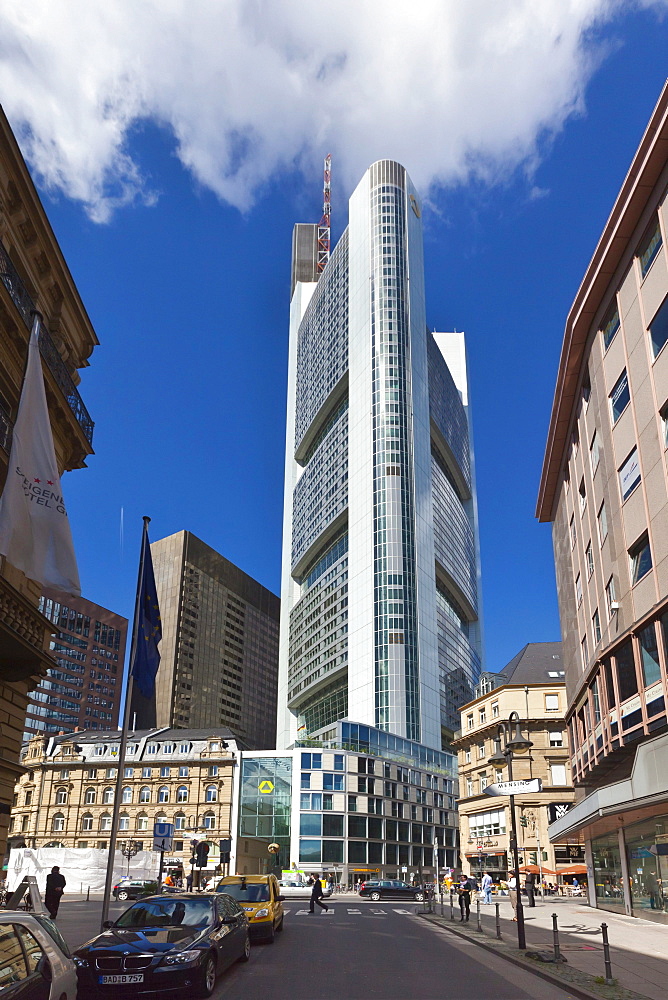 View towards the Commerzbank Tower, Frankfurt, Hesse, Germany, Europe