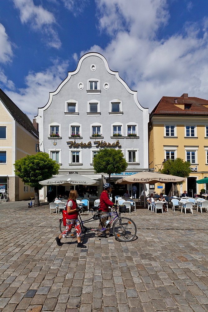 Hotel Hirsch on market square, Guenzburg, Donauried, Swabia, Bavaria, Germany, Europe