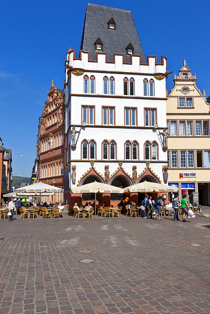 Hauptmarkt square with the Steipe, a former town hall, and Rotes Haus, Red House, Ratskeller, Trier, Rhineland-Palatinate, Germany, Europe