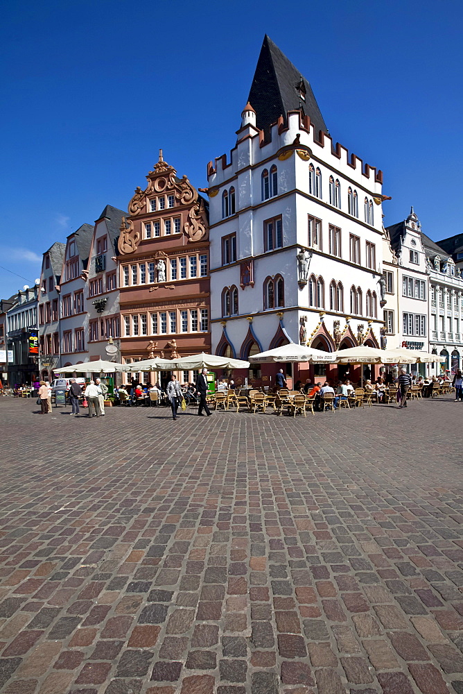 Hauptmarkt square with the Steipe, a former town hall, and Rotes Haus, Red House, Ratskeller, Trier, Rhineland-Palatinate, Germany, Europe