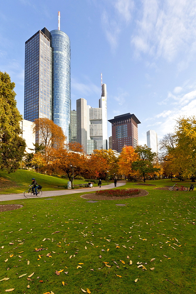 ECB, European Central Bank, HeLaBa Hessische Landesbank, Commerzbank, Japan Tower, autumn, Frankfurt am Main, Hesse, Germany, Europe