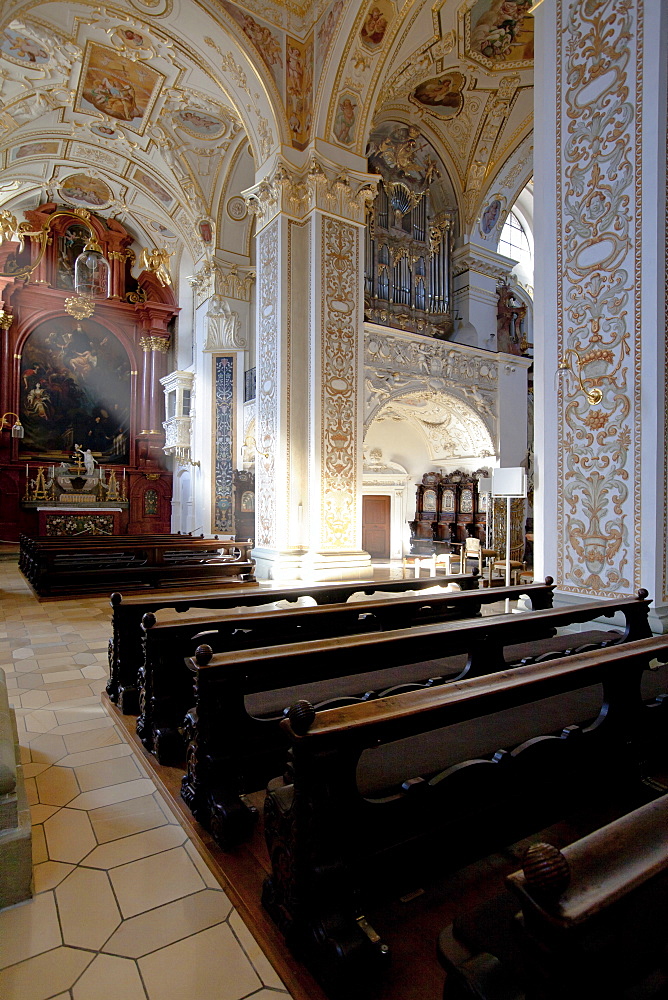 Basilica of St. Lorenz, a former Benedictine abbey church of the Prince Abbot of Kempten, today the Parish Church of St. Lorenz, Diocese of Augsburg, Kempten, Lower Allgaeu, Allgaeu, Swabia, Bavaria, Germany, Europe