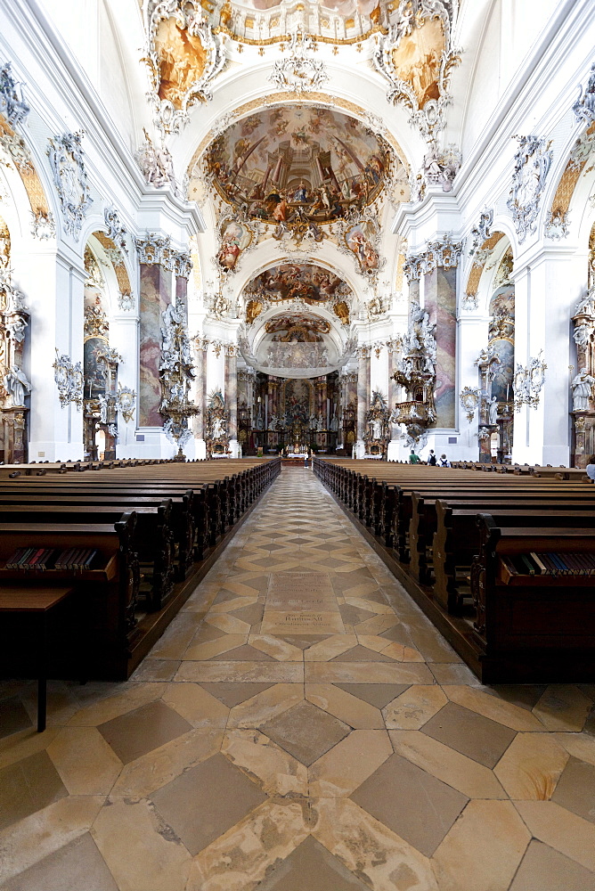 Interior of the Basilica of Ottobeuren Abbey, Diocese of Augsburg, Ottobeuren, Upper Swabia, Lower Allgaeu, Bavaria, Germany, Europe