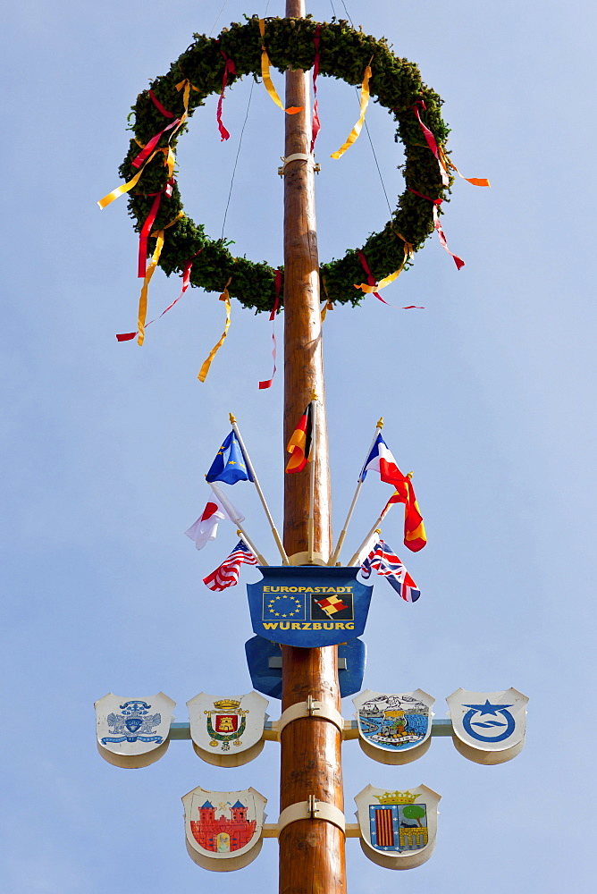 May pole at the Marienkapelle chapel, market place, Wuerzburg, Bavaria, Germany, Europe