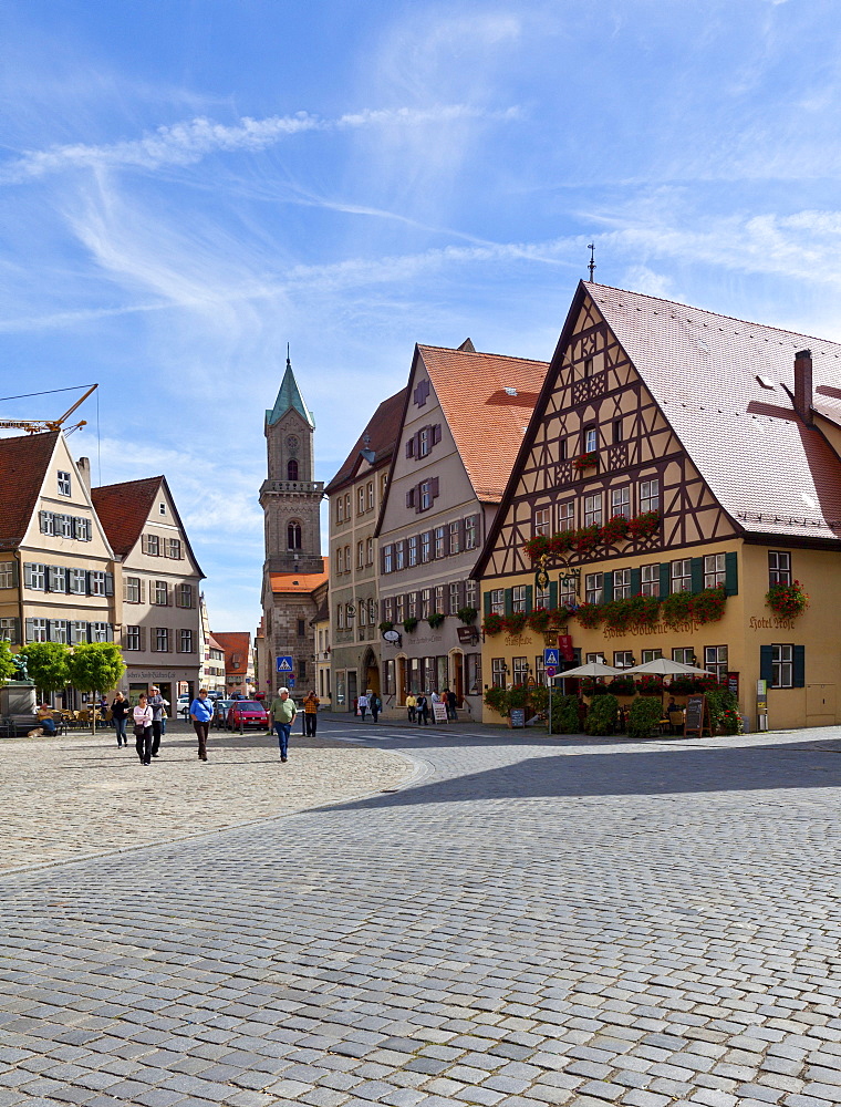 Weinmarkt square and Turmgasse street, Dinkelsbuehl, administrative district of Ansbach, Middle Franconia, Bavaria, Germany, Europe