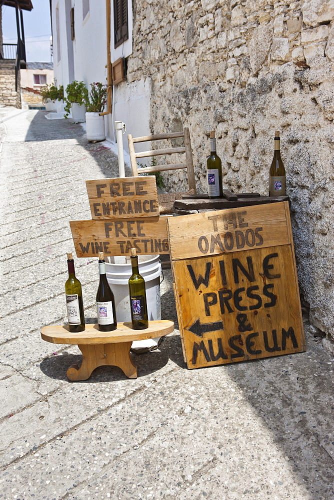 Wine sales in Omodos, Troodos Mountains, Central Cyprus