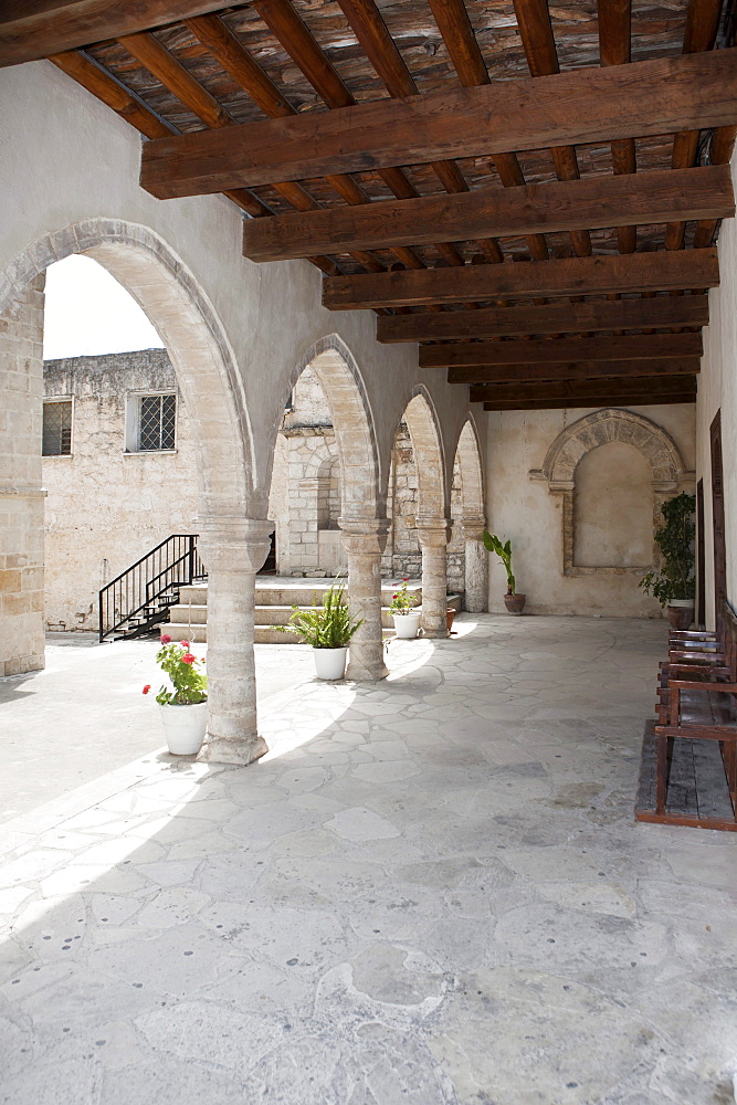 Cloister of the monastery church Timiou Stavro, Omodos, Troodos Mountains, Central Cyprus, Cyprus