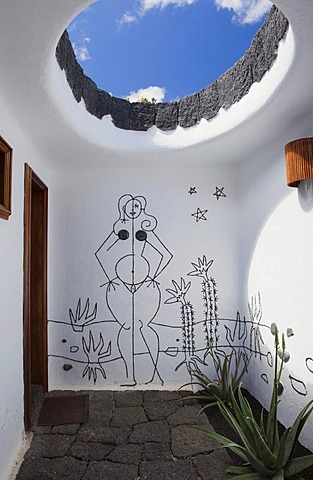 Entrance to the women's toilet in the cactus garden, Jardin de Cactus, built by the artist Cesar Manrique, Guatiza, Lanzarote, Canary Islands, Spain, Europe