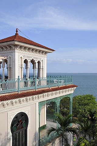 Sea view from the terrace of the Palacio del Valle, Punta Gorda peninsula, Cienfuegos, Cuba, Caribbean, Central America