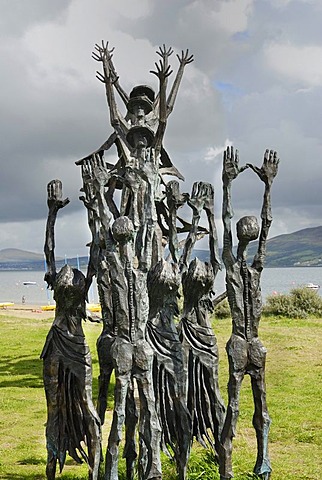 Bronze monument "Flight of the Earls" to commemorate the escape of Catholic nobles from Ireland in 1608, Rathmullan, County Donegal, Republic of Ireland, Europe