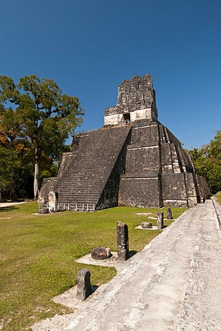 Temple II and Grand Plaza, Tikal, archaeological site of the Maya civilization, Guatemala, Central America