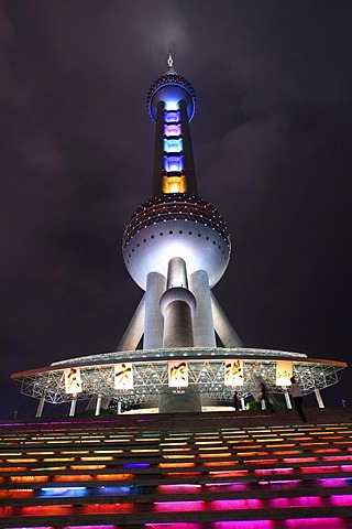 Oriental Pearl Tower at Night, Pudong, Lujiazui financial district, Shanghai, China, Asia