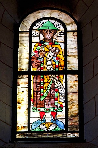 Stained glass window in the Cathedral of Our Lady, one of the world's oldest figurative stained glass windows, mid 11th Century, prophets window, Prophet Daniel, Augsburg Cathedral, Augsburg, Bavaria, Germany, Europe