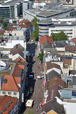 View from Ulm Minster along Hirschstrasse, the shopping district of Ulm, Baden-Wuerttemberg, Germany, Europe