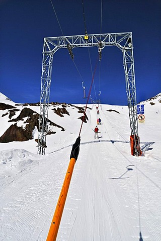 Stubai Glacier, ski piste, ski lift, sunny slope, Tyrol, Austria, Europe