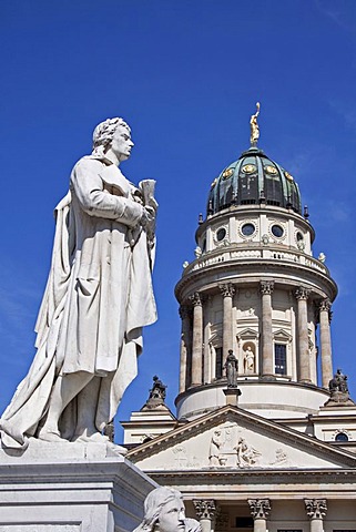 Schiller monument in front of the French Cathedral, Gendarmenmarkt, Mitte district, Berlin, Germany, Europe