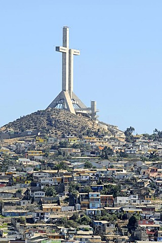 Cross, Cruz Milenio, coast, sea, city view, Coquimbo La Serena Norte Chico, northern Chile, Chile, South America