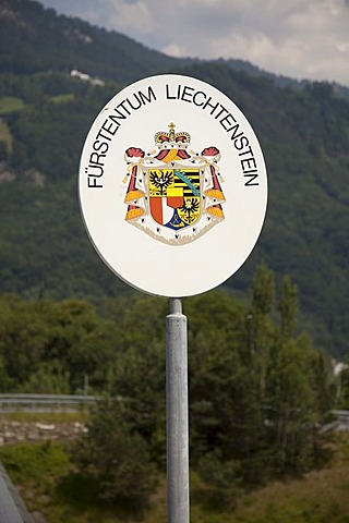 Border sign of the Principality of Liechtenstein in Vaduz, Principality of Liechtenstein, Europe