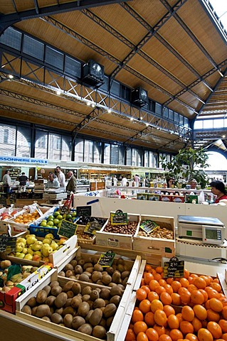 Typical covered market of Albi, Tarn, France, Europe