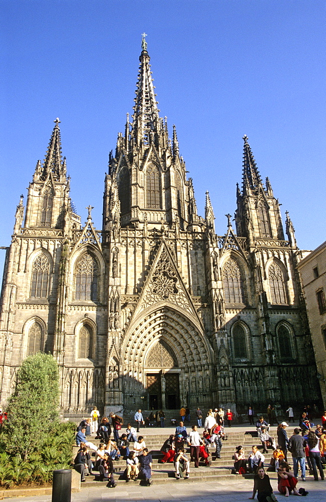 La Catedral de la Santa Creu i Santa Eulalia Cathedral, Barri Gotic gothic quarter, Barcelona, Catalonia, Spain, Europe