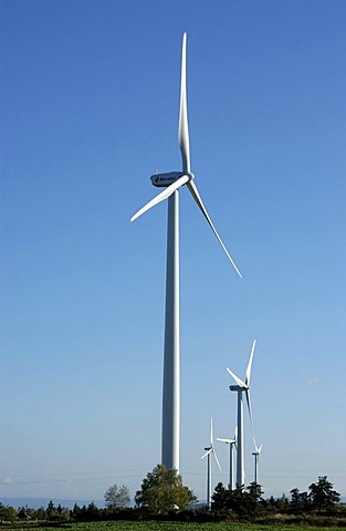 Wind turbines of the Ally Mercoeur windfarm, Departement Haute-Loire, France, Europe