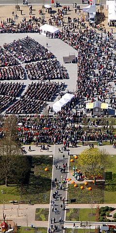 Aerial view, opening of the flower show 2010 in Hemer, Sauerland region, North Rhine-Westfalia, Germany, Europe