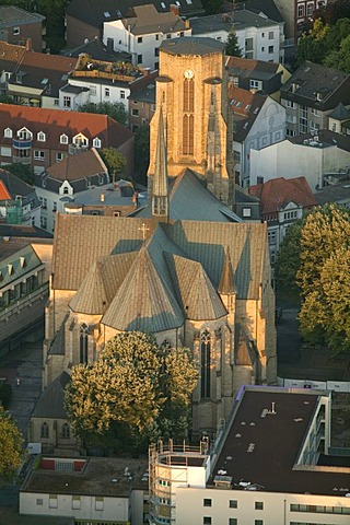 Aerial view, Buer district, Cryatiuskirche church, Gelsenkirchen, Ruhrgebiet area, North Rhine-Westphalia, Germany, Europe