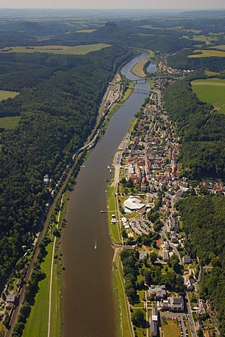 Aerial view, Bad Schandau, Elbtal valley, Elbe Sandstone Mountains, Saxon Switzerland district, Saxony, Germany, Europe