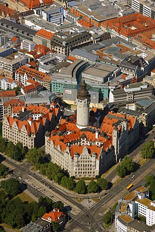 Aerial view, New City Hall, city administration, downtown, Leipzig, Saxony, Germany, Europe