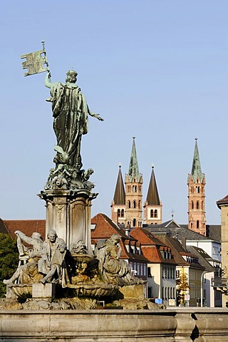 Franconia Fountain, St. Kilian's Cathedral, Wuerzburg, Lower Franconia, Bavaria, Germany, Europe