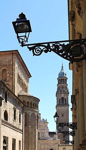 Chiesa e Monastero di San Giovanni Evangelista church, on the left an apse of the Duomo cathedral, Parma, Emilia-Romagna, Italy, Europe