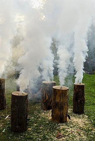 Burning, smoking Swedish torches, flaming torch