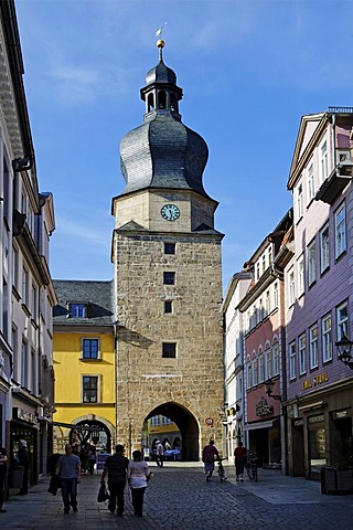 Spitalgasse lane with gate tower, Coburg, Upper Franconia, Bavaria, Germany, Europe