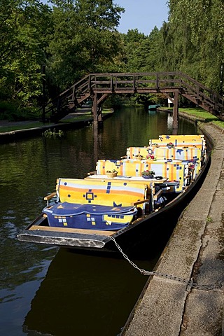 Tourist boat in the Spreewaldhafen, harbour of Luebbenau, Spreewald, Spree Forest, Brandenburg, Germany, Europe